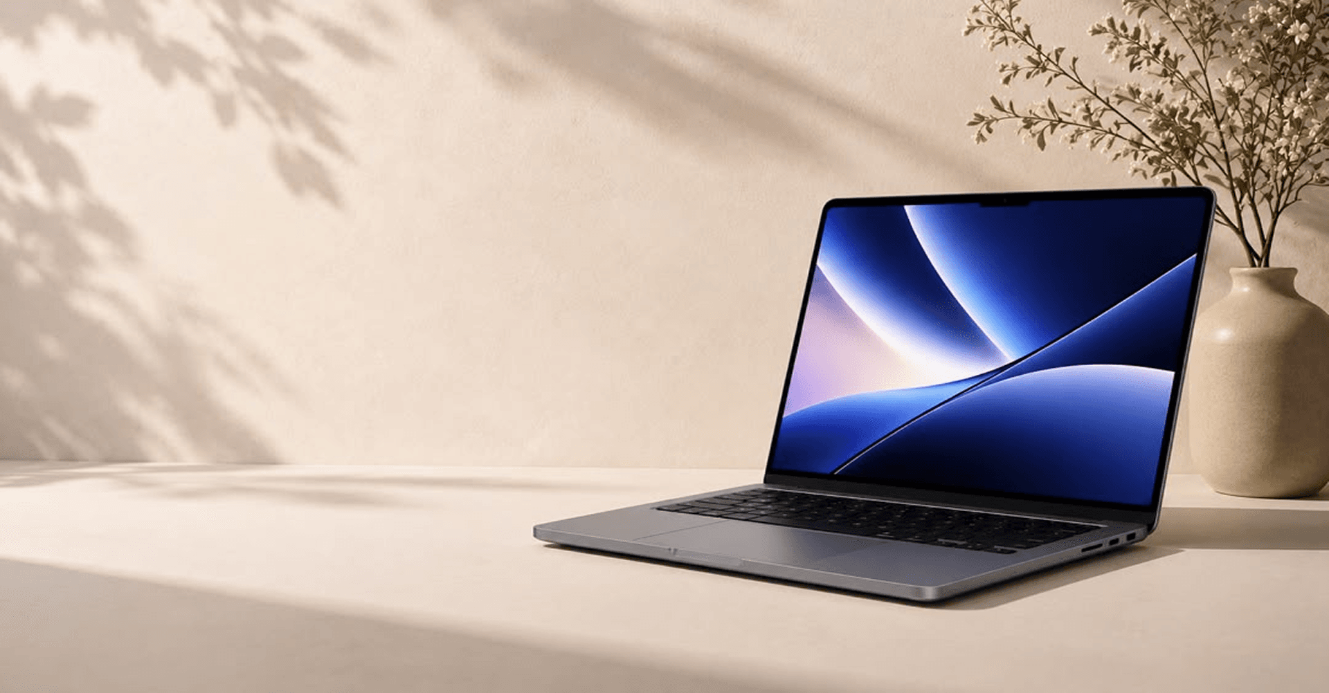 A premium laptop on a curated workspace