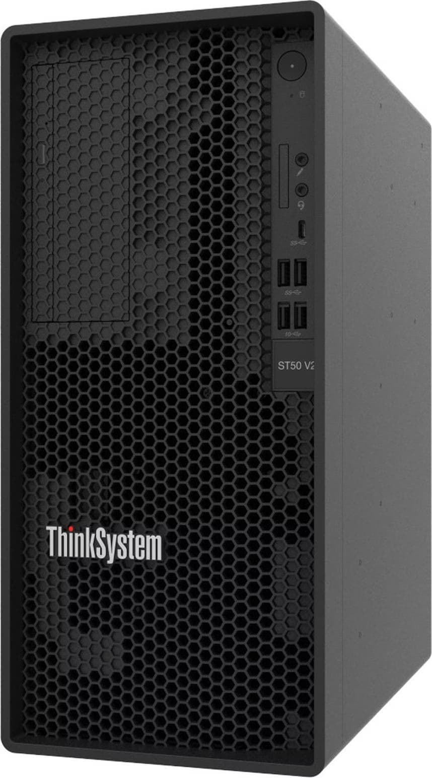 LENOVO ST50 V2 TOWER SERVER - Intel Xeon E-2324G (4C 3.1GHz 8MB Cache/65W), SW RAID, 2TB HDD(2x1TB SATA), 1x16GB RAM, 500W , No DVD, 3 year