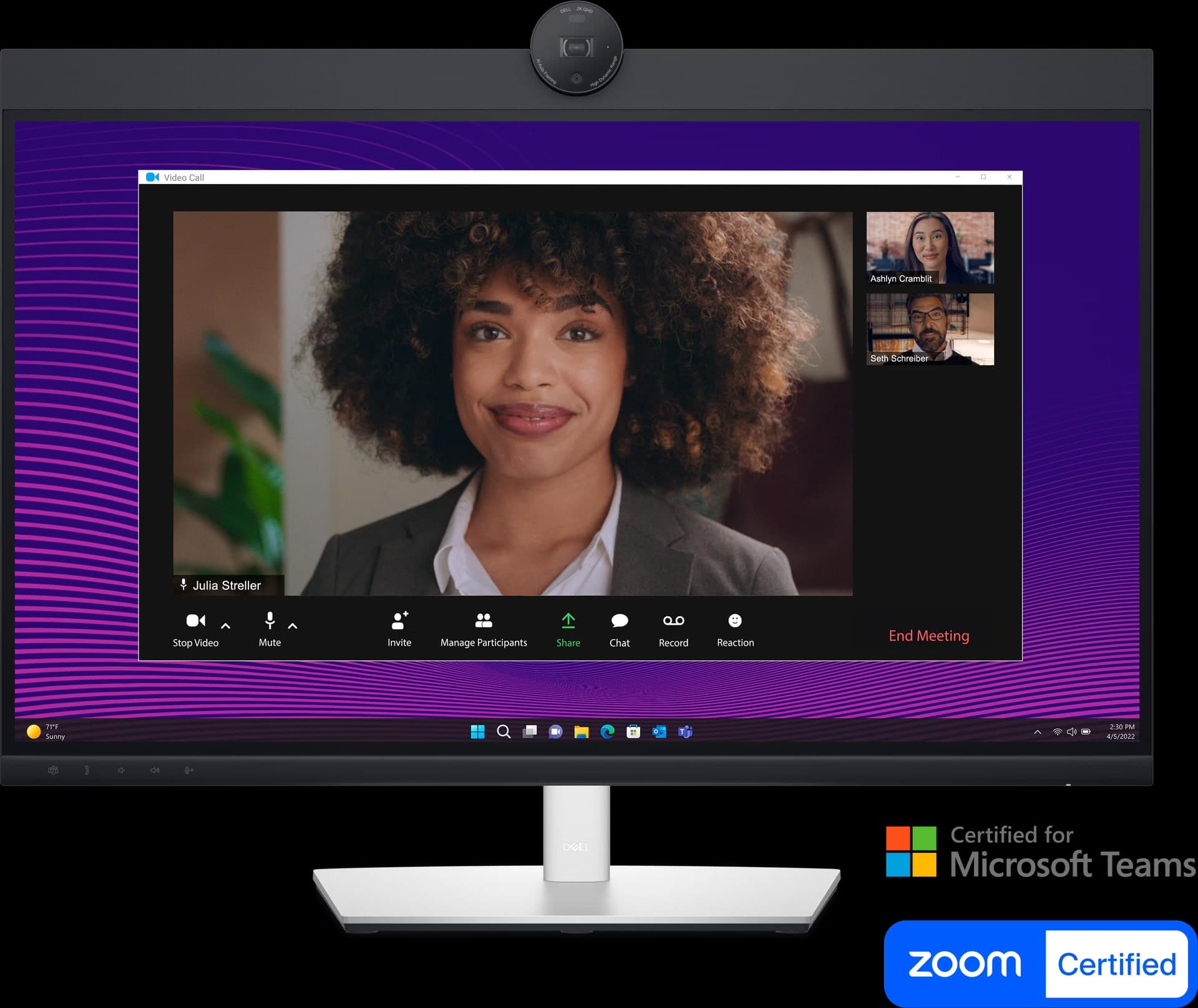 DELL 27 Video Conferencing Monitor, QHD (2560 x 1440) at 60 Hz, 27, IPS, HDMI, 68.47cm, WEBCAM, SPEAKER, MICROPHONE, USB 3.2 TYPE-C