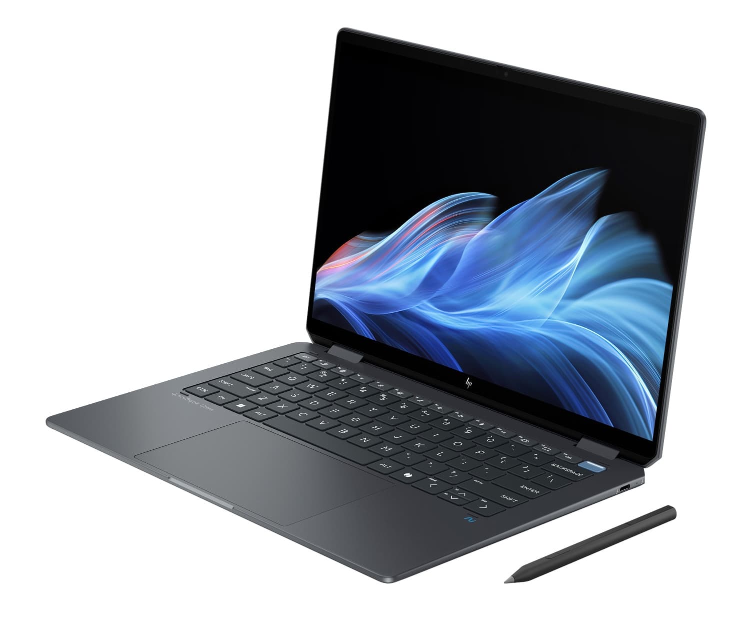 HP OmniBook Ultra Flip AI, COPILOT+ PC 14-fh002nia - intel Ultra 5 226v up to 4.5GHz, 512GBSSD, 16GB RAM, 14" 3K OLED TOUCHSCREEN, BACKLIT KEYBOARD, ATMOSPHERIC BLUE, NO PEN INCLUDED, WINDOWS 11 HOME, 1 Year Channel Warranty